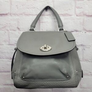 COACH Pebbled Leather Mini Faye Backpack Heather Grey F30525 Handbag Purse *READ